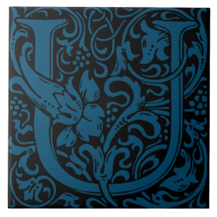 William Morris Art Nouveau Initial Floral Letter U Fliese