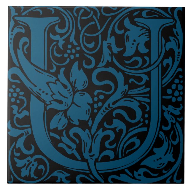 William Morris Art Nouveau Initial Floral Letter U Fliese (Vorderseite)