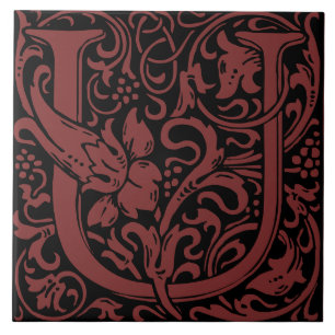 William Morris Art Nouveau Initial Floral Letter U Fliese