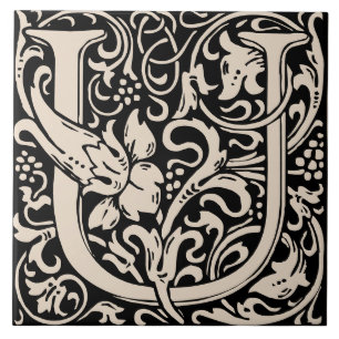 William Morris Art Nouveau Initial Floral Letter U Fliese