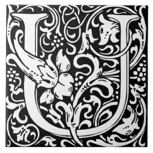 William Morris Art Nouveau Initial Floral Letter U Fliese