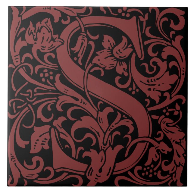 William Morris Art Nouveau Initial Vines Letter S Fliese (Vorderseite)