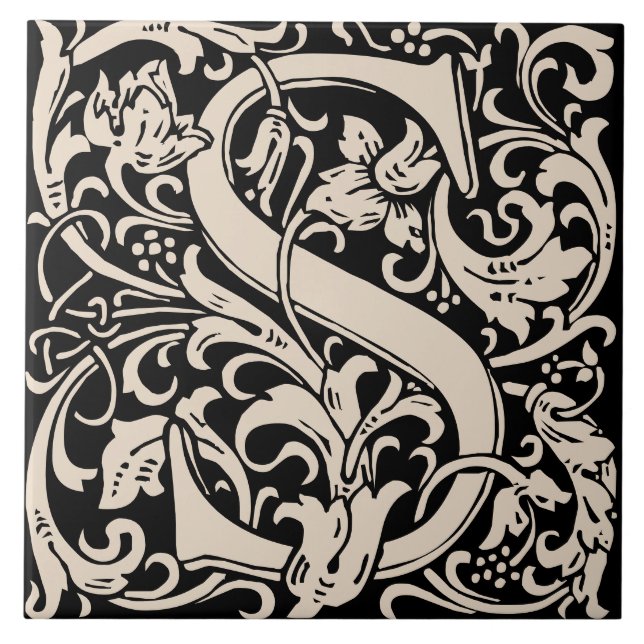 William Morris Art Nouveau Initial Vines Letter S Fliese (Vorderseite)