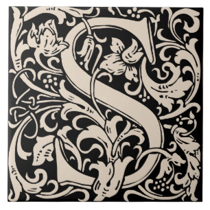 William Morris Art Nouveau Initiale Reben Buchstab Fliese