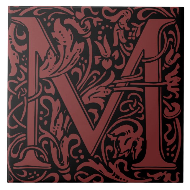 William Morris Art Nouveau Mit Monogramm Buchstabe Fliese (Vorderseite)
