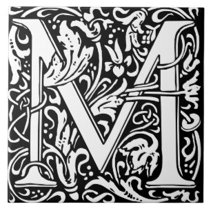William Morris Art Nouveau Mit Monogramm Buchstabe Fliese