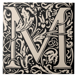 William Morris Art Nouveau Mit Monogramm Buchstabe Fliese