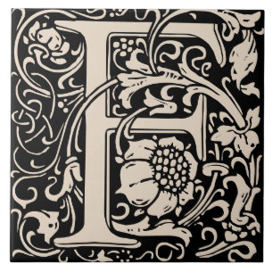 William Morris Art Nouveau Mit Monogramm Letter F Fliese
