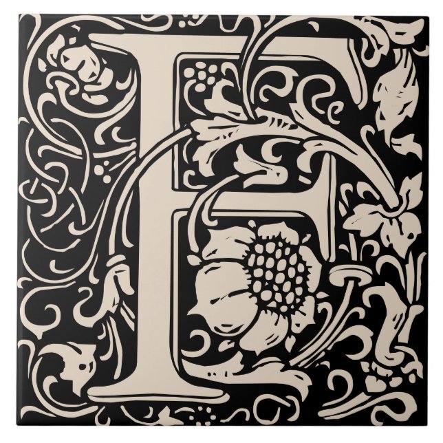 William Morris Art Nouveau Mit Monogramm Letter F Fliese (Vorderseite)