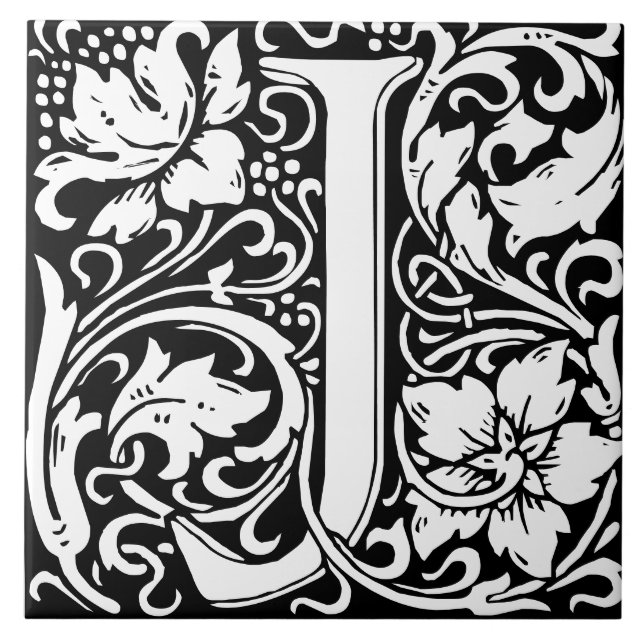 William Morris Art Nouveau Mit Monogramm Letter J Fliese (Vorderseite)