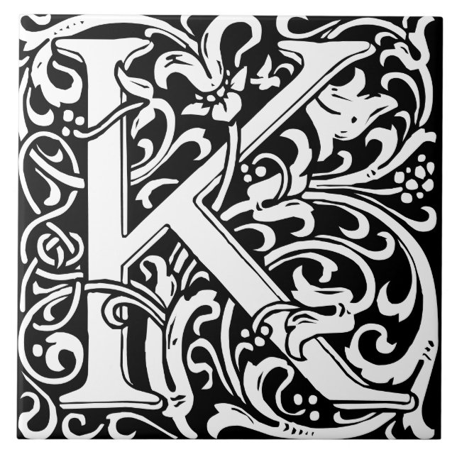 William Morris Art Nouveau Mit Monogramm Letter K Fliese (Vorderseite)