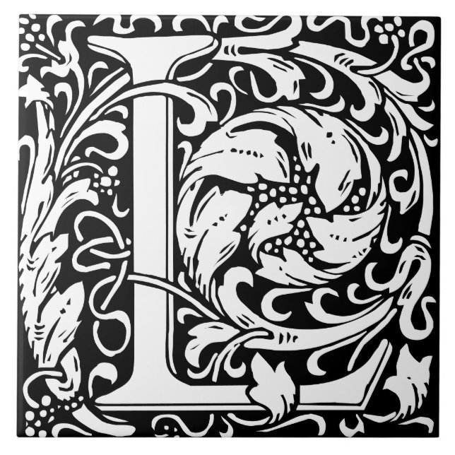 William Morris Art Nouveau Mit Monogramm Letter L Fliese (Vorderseite)
