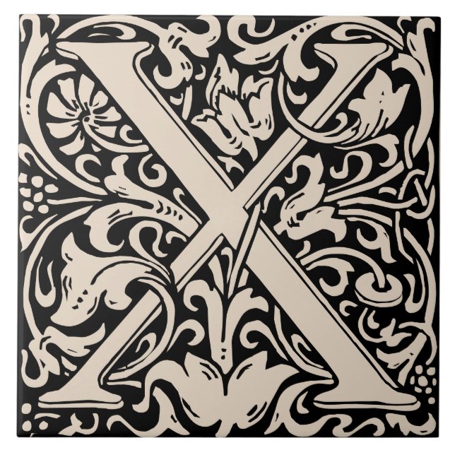 William Morris Art Nouveau Mit Monogramm Letter X Fliese (Vorderseite)
