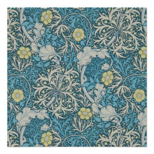 William Morris, Art Nouveau-Muster, Seetang, blau, Poster