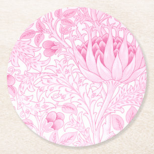 William Morris Artichoke Pale Pink Runder Pappuntersetzer