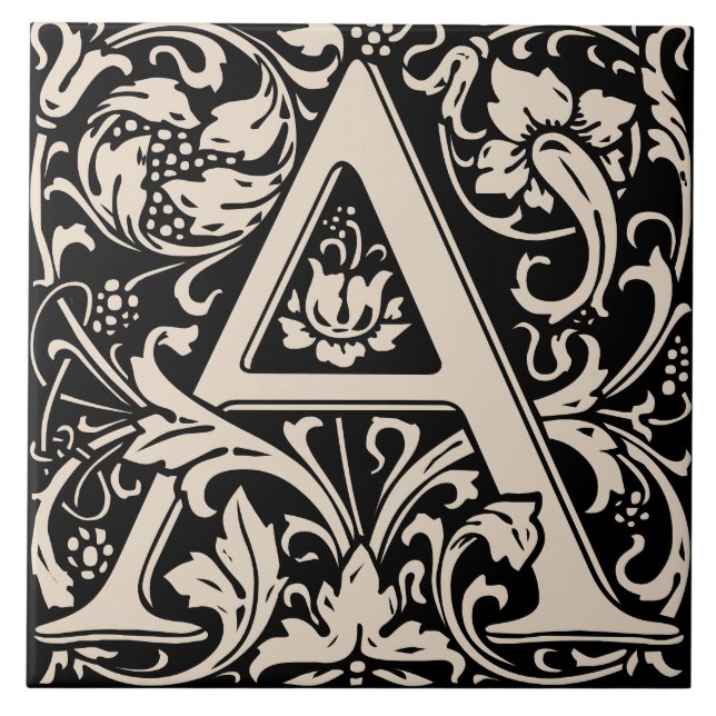 William Morris Arts and Crafts Monogram Letter A Fliese (Vorderseite)