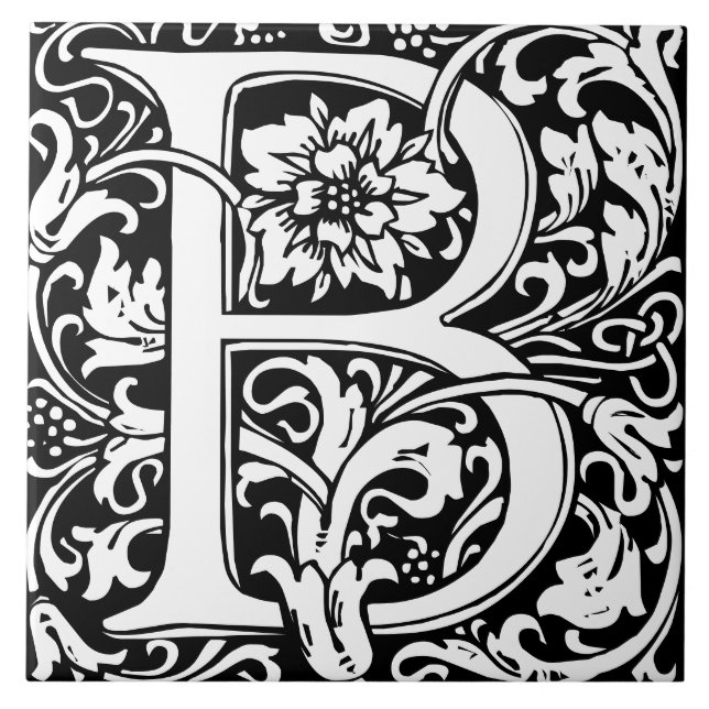 William Morris Arts and Crafts Monogram Letter B Fliese (Vorderseite)