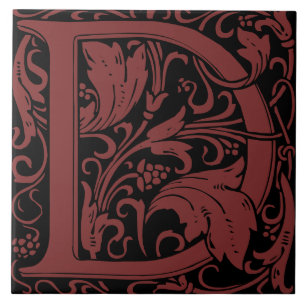 William Morris Arts and Crafts Monogram Letter D Fliese