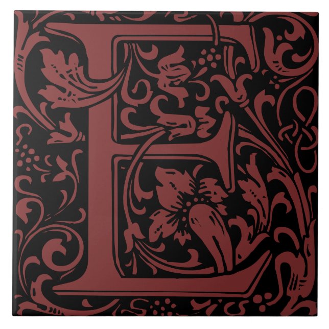William Morris Arts and Crafts Monogram Letter E Fliese (Vorderseite)