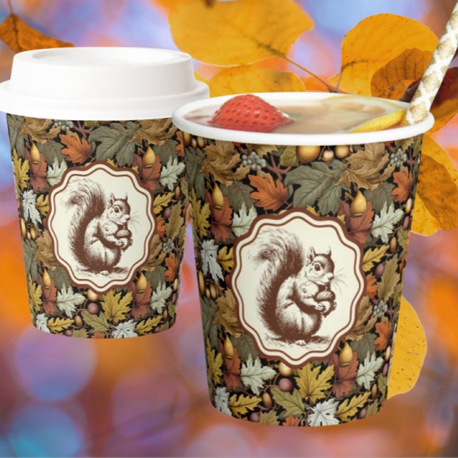 William Morris Autumn Erntedank Paper Cup Pappbecher (Fun squirrel paper cups for a fall gathering.)