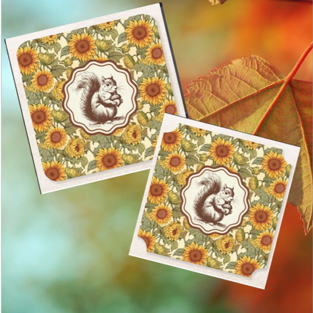 William Morris Autumn Sunflores Eichhörnchen Retro Untersetzer (Coasters are always a nice hostess gift!)