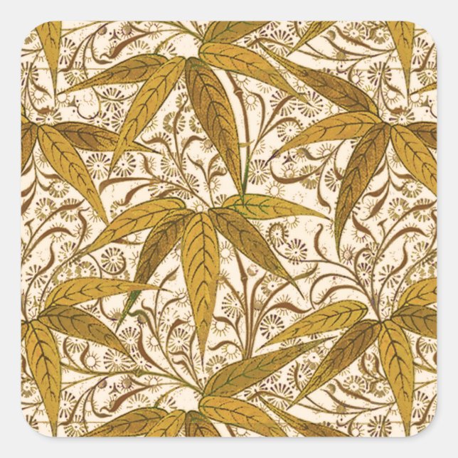 William Morris Bamboo Print, Gold und Cream Quadratischer Aufkleber (Vorderseite)