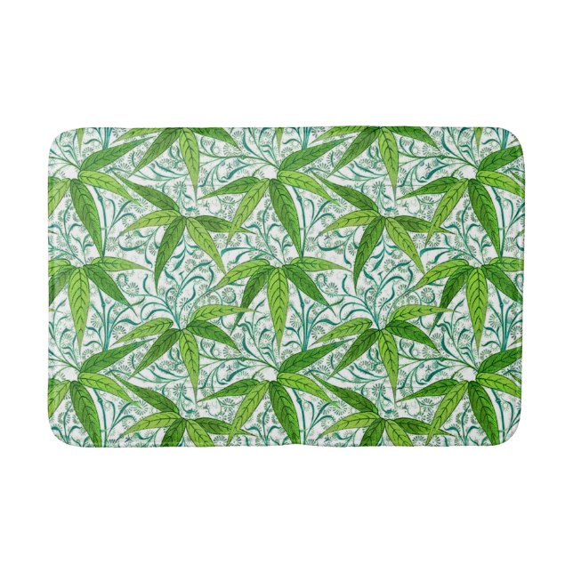 William Morris Bamboo Print, grün und weiß Badematte (Vorderseite)