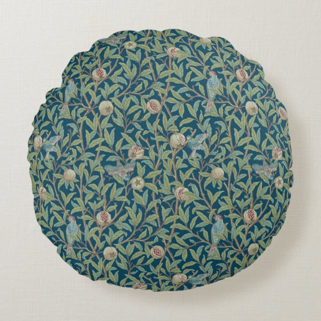 William Morris "Bird and Pomegranate"  Rundes Kissen (Vorderseite)