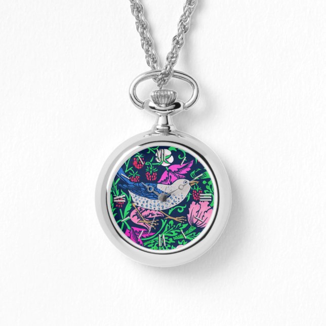 William Morris Bird & Blume Tile, Navy & Fuchsia Armbanduhr (Vorderseite)