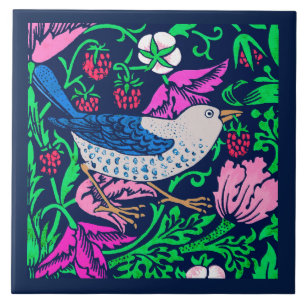 William Morris Bird & Blume Tile, Navy & Fuchsia Fliese
