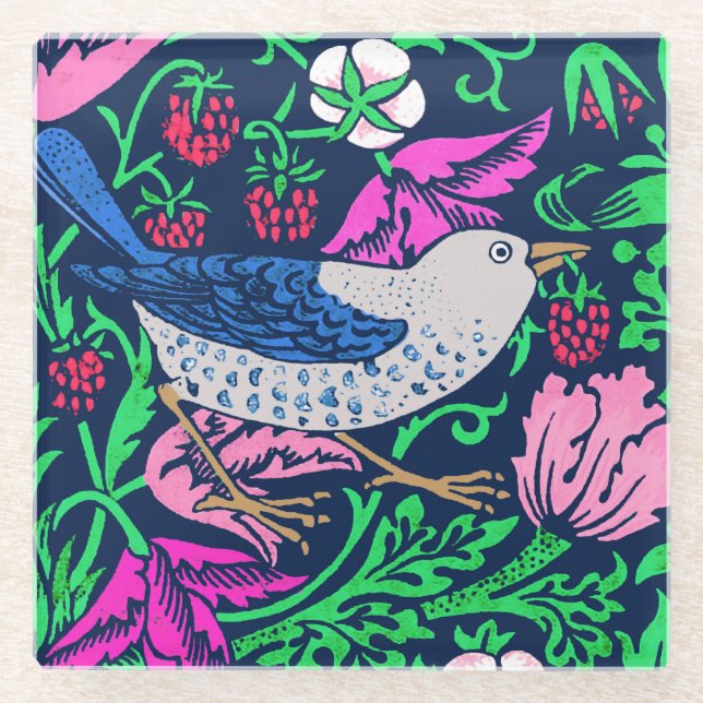 William Morris Bird & Blume Tile, Navy & Fuchsia Glasuntersetzer (Vorderseite)