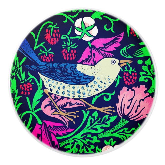 William Morris Bird & Blume Tile, Navy & Fuchsia Keramikknauf (Vorderseite)