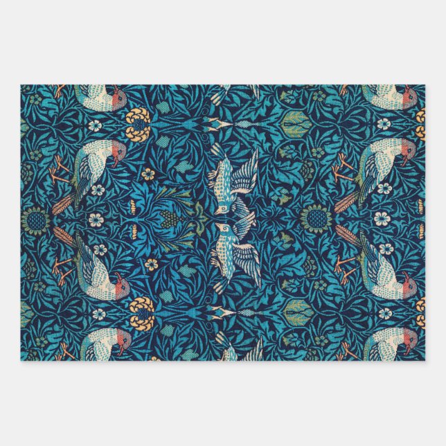 William Morris Birds Art Nouveau Floral Pattern Geschenkpapier Set (Vorderseite)