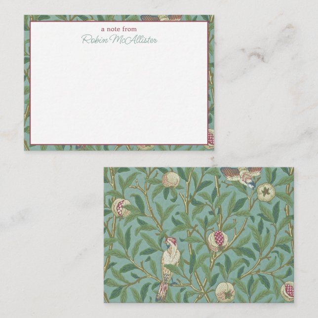 William Morris, Birds und Pommenates - Green Mitteilungskarte (Vorne/Hinten)