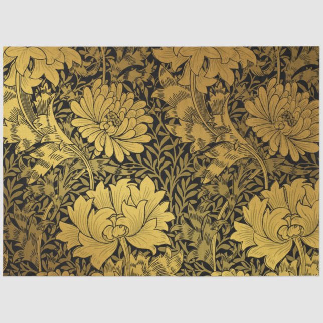 William Morris Black and Gold Floral Pattern Seidenpapier (Vorderseite)