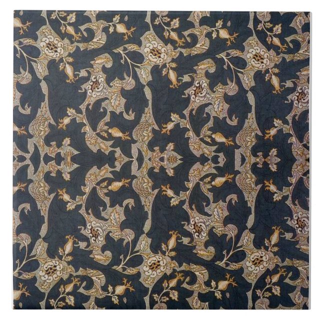William * Morris Black and Gold Pine Cone Design Fliese (Vorderseite)
