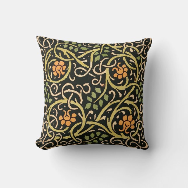 William Morris Black Floral Art Design Kissen (Vorderseite)