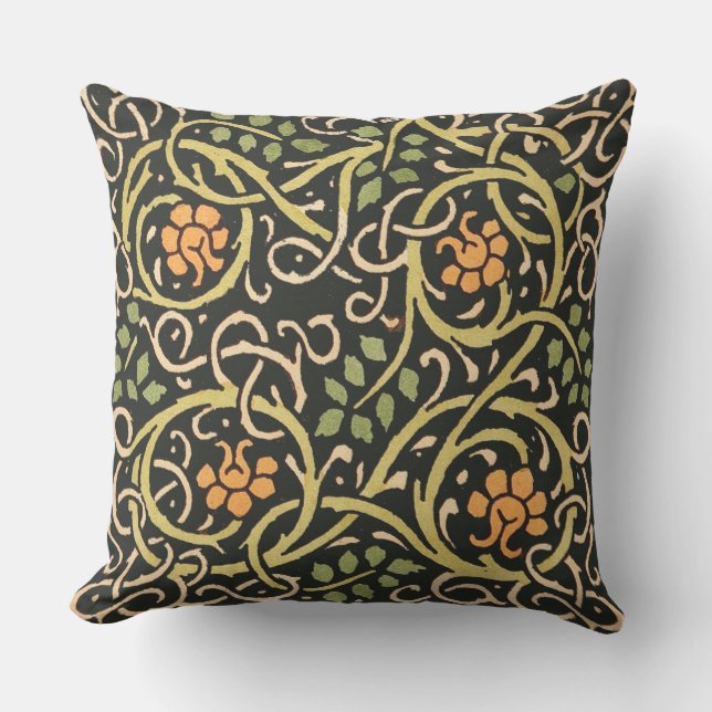 William Morris Black Floral Art Design Kissen Für Draußen (Vorderseite)