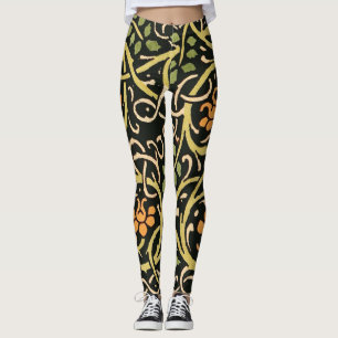 William Morris Black Floral Art Design Leggings
