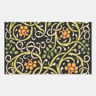 William Morris Black Floral Art Design Rechteckiger Aufkleber