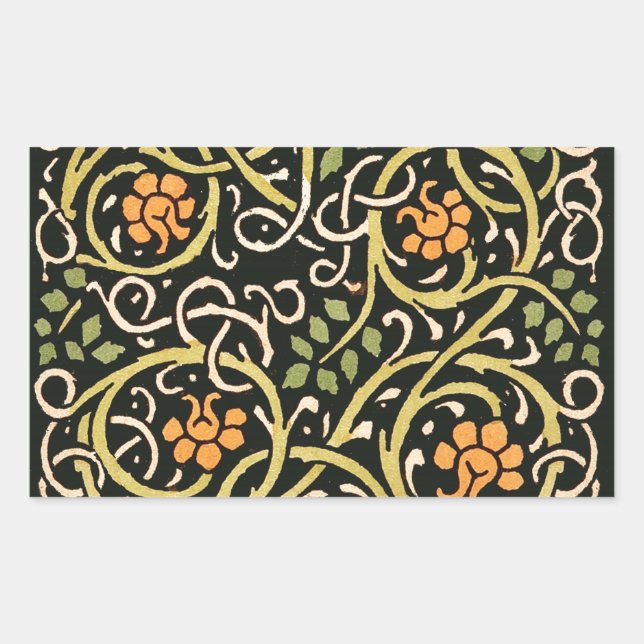 William Morris Black Floral Art Design Rechteckiger Aufkleber (Vorderseite)