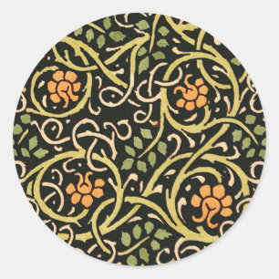 William Morris Black Floral Art Design Runder Aufkleber