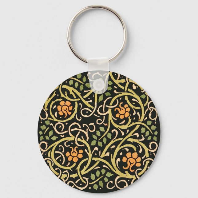 William Morris Black Floral Art Design Schlüsselanhänger (Vorderseite)