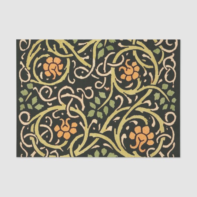 William Morris Black Floral Art Design Seidenpapier (Vorderseite)