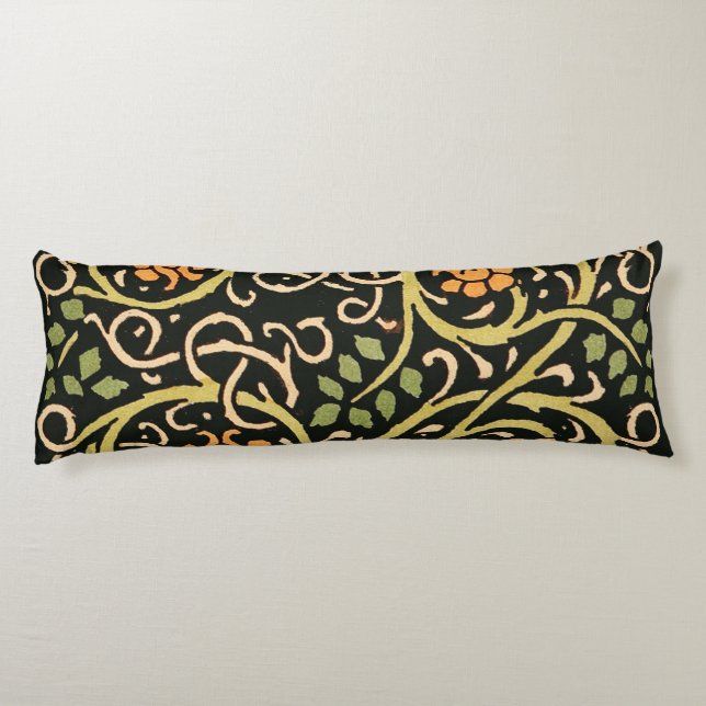 William Morris Black Floral Art Design Seitenschläferkissen (Rückseite)