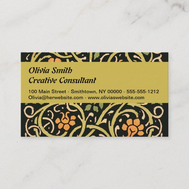 William Morris Black Floral Art Design Visitenkarte (Vorderseite)