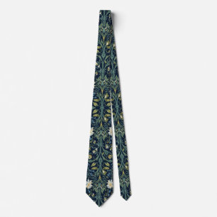 William Morris Blackthorn Blau Weiß Grün Floral Krawatte