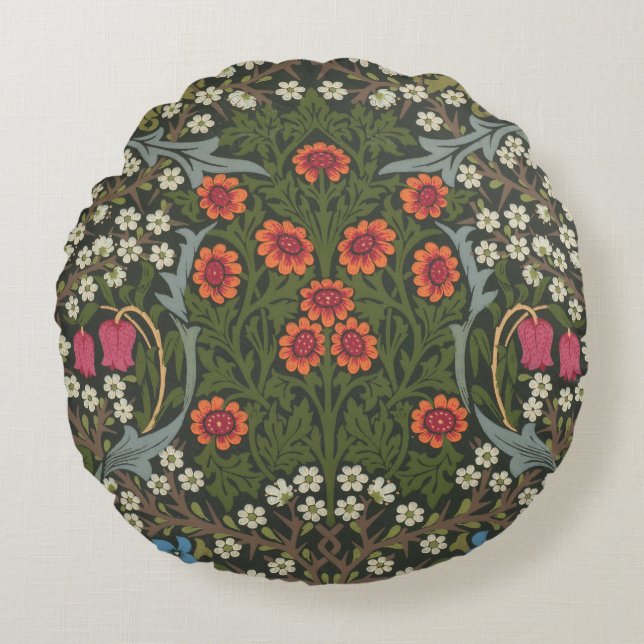 William Morris Blackthorn Garden Blume Classic Rundes Kissen (Vorderseite)