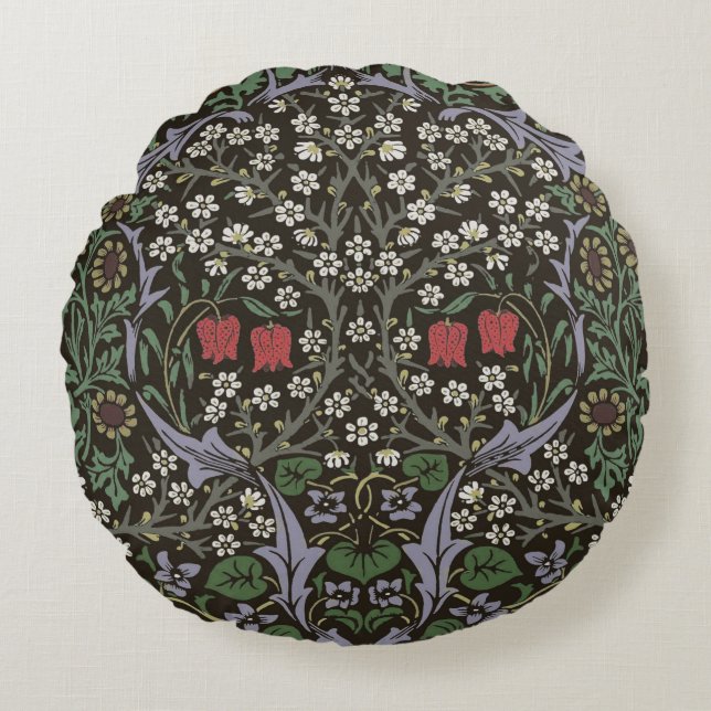 William Morris Blackthorn Tapestry Floral Rundes Kissen (Vorderseite)