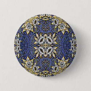 William Morris Blau- und Gold-Tulpen-Weiden-Design Button